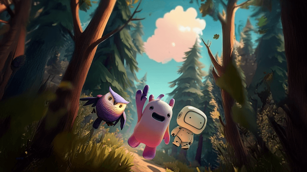 WLKR.ai characters exploring a sunlit forest path